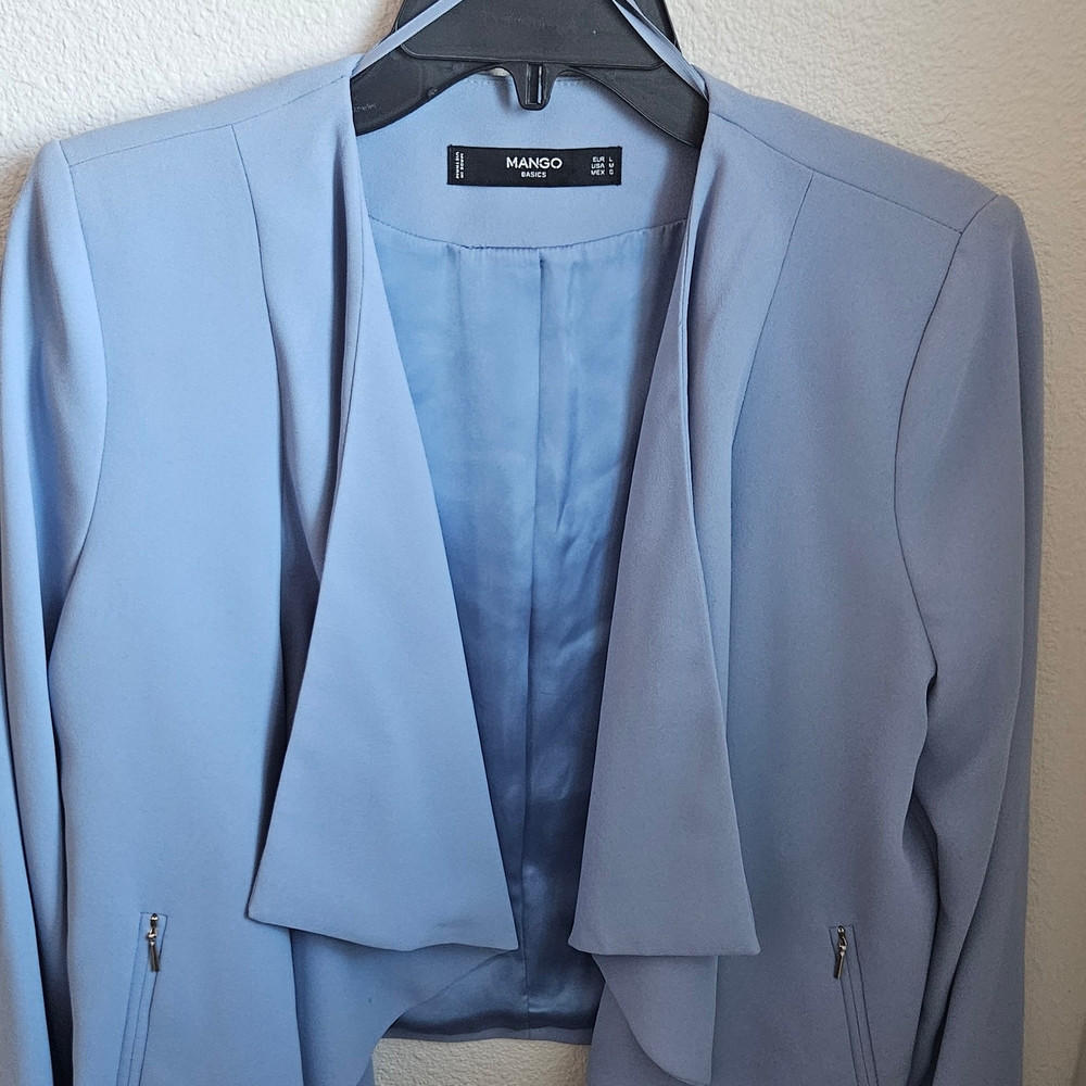 Mango Blue Collarless Blazer with Tailored Fit, SZ L